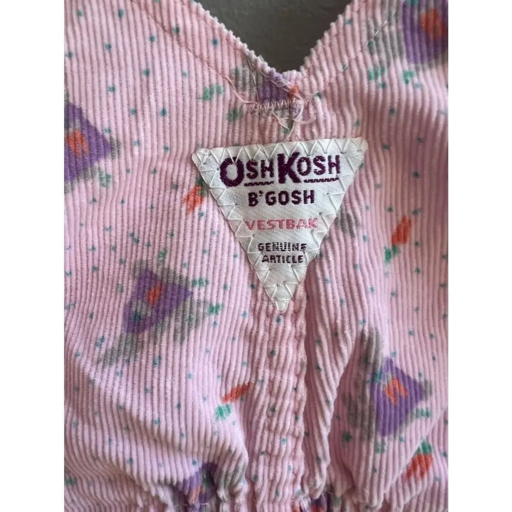VTG 90s OshKosh Vestbak Corduroy Overall Dress Peter Cottontail Bunny Print 4T